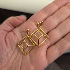 Golden Geometric Pyramid Earrings